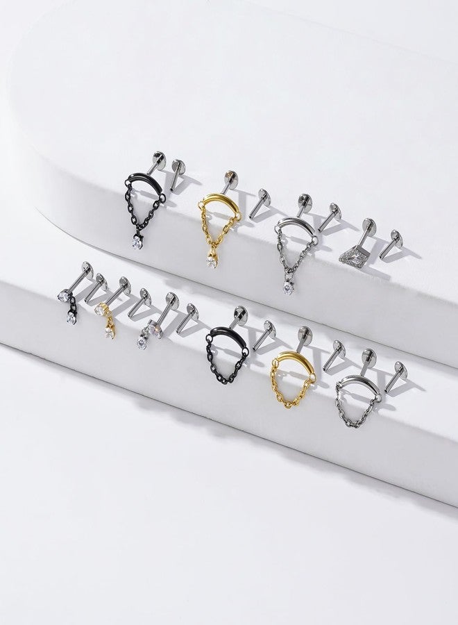 BelezaDosas G23 Titanium Labret Studs Threadless Push-in Labret Press Fit 16G Cluster Helix Lobe Conch Tragus Push Back Piercing Jewelry (gold chain CZ) - Image 4